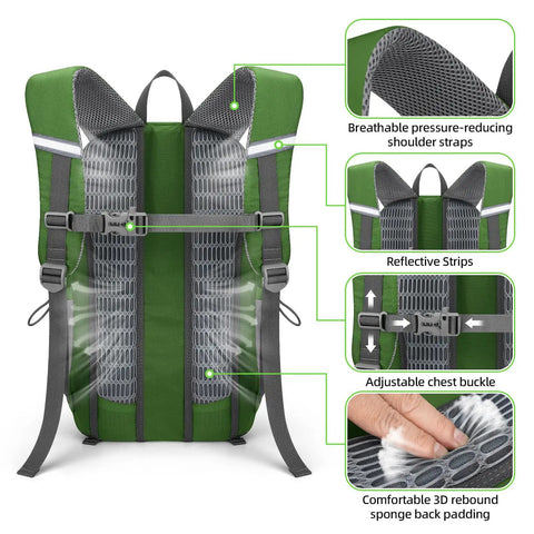 20L Lightweight Hiking Backpack Waterproof Daypack For Camping Ergonomic Breathable Back Panel With Balanced Load