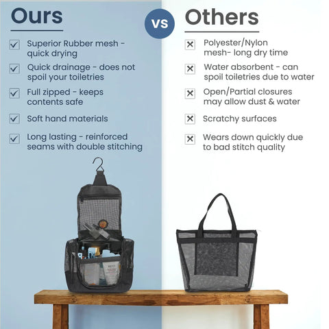 Comparison of On The Go Shower Caddy Bag For Travel And Gym Quick Dry Mesh Hanging Toiletry Organizer with others