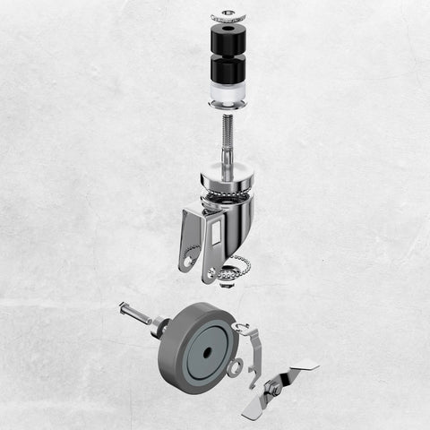 Exploded view of a 4-Inch Table Casters Set Of 4 With Expanding Stem Stainless Steel Locking Non Marring Rubber Wheels For Kitchen Prep Tables