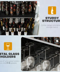 71 Inch Tall Corner Bar Cabinet With App Control And Motion Sensor LED Lighting, glass storage and liquor display features