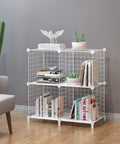 Premium Wire Cube Storage Organizer for home and garage, four cube shelving unit holding books and plants, heavy duty wire.