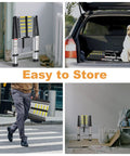 Telescoping Extension Ladder 14 Point 5 Ft Folding Aluminum Ladders Space Saving Lightweight Collapsible Step For RV Roof Attic Home 330 Lb Capacity Grab And Go Portable Design For Tight Spaces easy to store