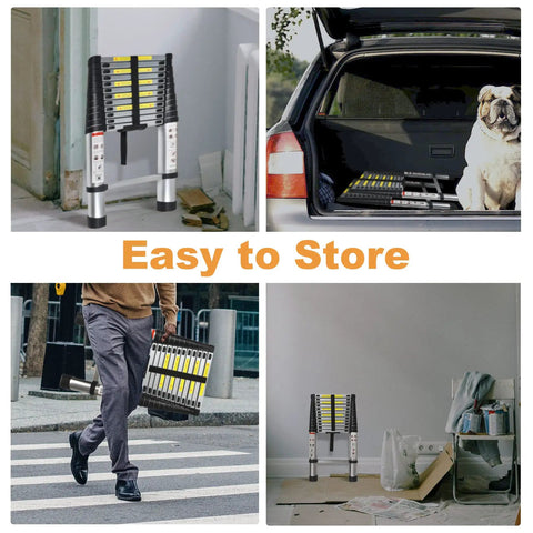 Telescoping Extension Ladder 14 Point 5 Ft Folding Aluminum Ladders Space Saving Lightweight Collapsible Step For RV Roof Attic Home 330 Lb Capacity Grab And Go Portable Design For Tight Spaces easy to store