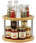 Two Tier Lazy Susan Organizer Revolving Turntable For Cabinets And Countertops 10 Inch Wood Spice Rack holding spices and jars