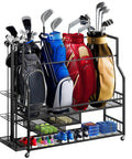 Golf Bag Storage Organizer With Wheels For Garage And Shed Holds Up To Four Bags 24 Clubs Drawer For Balls And Accessories
