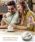 Rechargeable Milk Frother With USB, Portable Handheld Whisk For Latte, Cappuccino, Hot Chocolate And More in use with coffee