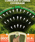 Diagram showing grass seed spread pattern of Hand Grass Seed Spreader For Lawns With 3.3L Hopper, wide 125-degree coverage