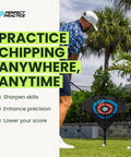 Golfer using Ultimate Golf Chipping Net And Mat System For Portable Indoor Practice With Automatic Ball Return And Realistic Turf Surface