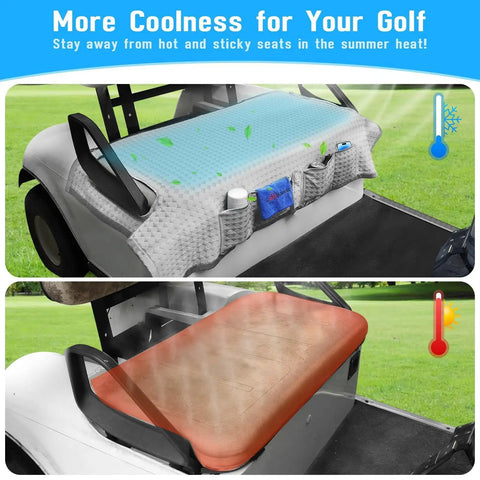 Cooling Butter Soft Ice Silk Golf Cart Seat Cover With Four Pockets Universal Fit For EZGO Yamaha Club Car on golf cart seat.