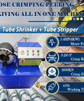 Heavy Duty Electric Hydraulic Hose Crimping Machine Featuring Twelve Crimping And Ten Skiving Dies For High Pressure Tubing One Quarter To Three Inch Sizes 220 Volt Three Phase Works Like A Charm, showing blue machine with hose crimping function.