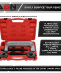 Heavy Duty Ball Joint Press Kit and Wheel Bearing Tool Set for Auto Suspension with red carry case and metal tools.