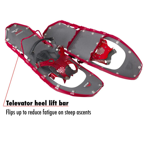 Lightweight Womens Backcountry Snowshoes With Paragon Bindings 22 Inch Gunmetal showing televator heel lift bar