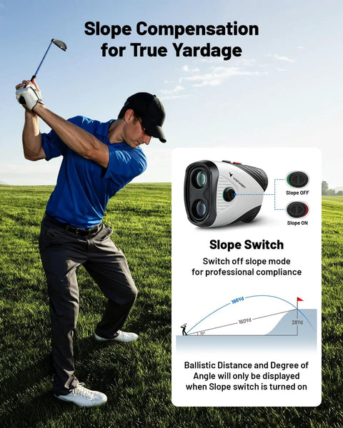 Golfer with Golf Range Finder With Slope On Off, 1200 Yard Laser, 7X Magnification, Flag Lock Vibration, Magnetic Mount, USB C Rechargeable