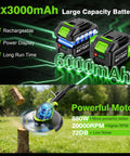 Cordless Weed Wacker With Wheels 12 Inch Cutting Path Stringless And Battery Powered 800W Brushless Motor 2X3000mAh Batteries