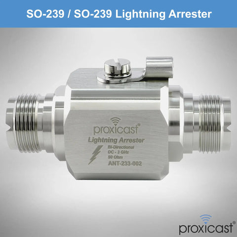 Coaxial Lightning Arrester And Surge Protector With UHF SO239 Female Connectors For RF Ham Radios And Antennas Outdoor Rated