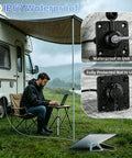 Rugged Aluminum DC Bulkhead Cable Pass Through Kit used in RV showing waterproof panel mount connector in rain