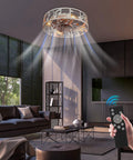 Living room with Enclosed Dope Modern 20 Inch Farmhouse Ceiling Fan With Light And Remote Low Profile White Finish in motion
