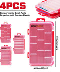 4 Piece Red Portable Transparent Plastic Small Parts Organizer Case Set With Removable Dividers And Secure Clip Latch