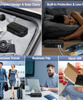 Collage showing 2300W Travel Voltage Converter in various scenarios including travel, home, work, and as a gift.