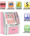 Pink ATM Piggy Bank For Kids Kid Friendly With Talking Debit Card And Digital Coin Counter Real Money Counting On A Bright Screen