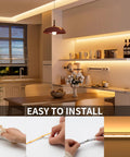 LED Strip Light 20ft COB Mega Bright 3087 LEDs Warm White 2700K CRI90 Plus Flexible DC24V Tape installed in kitchen