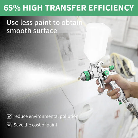 HVLP Spray Gun Kit Featuring Quick Swap 1 Point 4 To 2 Point 5 Millimeter Nozzles in use for smooth painting action.