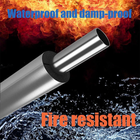 Self-Sealing Pipe Insulation Foam Tube for Outdoor Water Lines with Antifreeze Aluminum Foil Heat Shield in sleek silver.