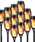 12 Pack Solar Torch Lights With Flickering Flames For Outdoor Use, shown against white background