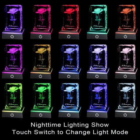 3D Rose Crystal Night Light Best Mom Gift Ever For Mom Or Wife From Daughter Or Son with LED color-changing lighting modes