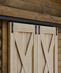 Eight Foot Double Barn Door Hardware Kit With Sliding Box Rail Ceiling Mount For Exterior And Interior Doors Heavy Duty