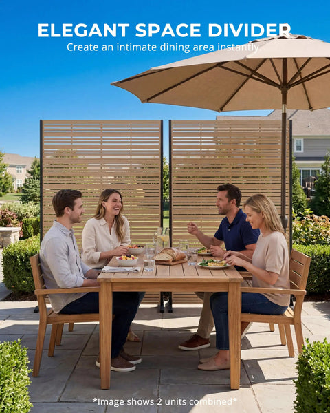 Sturdy 6Ft Outdoor Privacy Screen That Stays Put In Wind, Heavy-Duty 37Lb Freestanding Metal Panel with louvered faux wood look