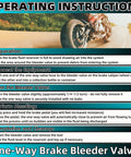 Operating instructions for Universal Brake Bleeder Kit with one-way valve and motorcycle background