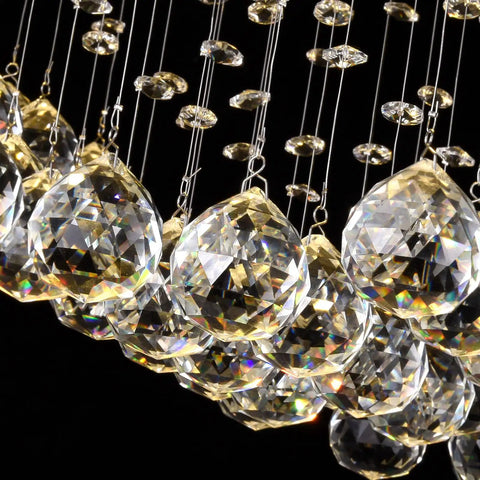 Close-up of crystals on Modern K9 Crystal Chandelier Light Fixture With 8 Lights Raindrop Chandeliers In An S Shaped Flush Mount