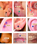 Dope Gold Plated Titanium Flat Back Piercing Set For Women And Men, 20G 18G 16G Threadless Cartilage Earrings With CZ Stones