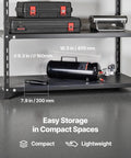 Portable Tire Bead Seater And Air Bead Blaster On The Go, 2.1 Gal Tank shown on shelf for easy storage in compact spaces