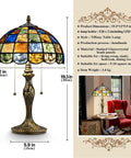 Crystal Square Tiffany Style Stained Glass Table Lamp 16 Inch Wide Handcrafted Desk Light for Living Room Bedroom Office Bedside