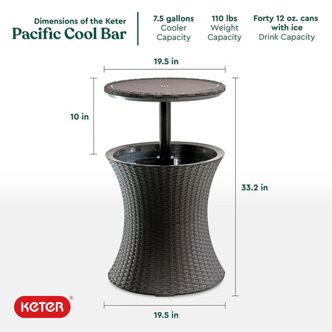 Outdoor Bar Table With 7.5 Gallon Beer And Wine Cooler, hidden cooler lid lifts, espresso brown portable patio side table close-up