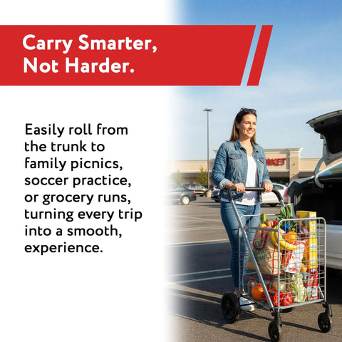 Person using Foldable Shopping Cart With Wheels And Brake System, Heavy Duty Collapsible Utility Cart For Groceries And Laundry