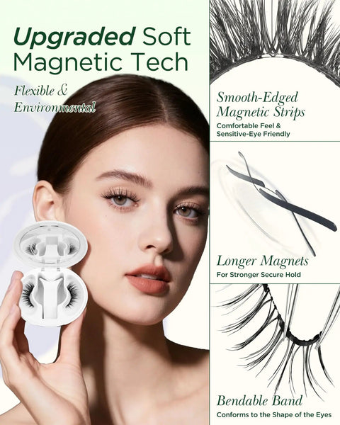 All In One Magnetic Eyelashes Kit With Applicator And Lash Fixer, smooth magnetic strips, HX08 on model's eye.