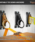 Heavy Duty 10 Pack E Track Tie Down Anchors Single Slot Anchor Points With Screws. Gold and black anchors on a wood wall.