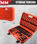 Impact Socket Set 123 Piece With 1/4 And 3/8 Inch Drives, Deep And Shallow Sockets, 6 Point Metric And SAE, 4-22mm Range in red case