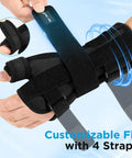 Carpal Tunnel Night Wrist Brace With Adjustable Fit And Four Splints For Arthritis Tendonitis Sprains, showing black straps