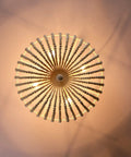 4 Light 17 Inch Wood Beaded Pendant Chandelier With White Finish Boho Style Semi Flush Mount Ceiling Light Fixture illuminated