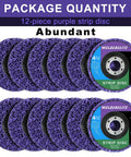 WelderElite strip discs, 4-1/2" purple abrasive discs, 12-pack for angle grinder; removes paint, rust.