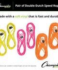 Double Dutch Licorice Speed Jump Ropes Set of 2 Orange 30 Ft Color Coded Lengths Durable Vinyl Ropes shown with packaging logos