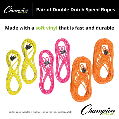 Double Dutch Licorice Speed Jump Ropes Set of 2 Orange 30 Ft Color Coded Lengths Durable Vinyl Ropes shown with packaging logos