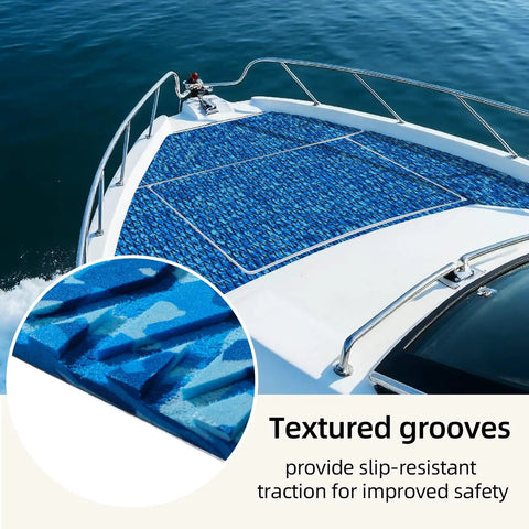 Camo EVA Boat Flooring Self Adhesive Non Slip Decking Mat installed on yacht deck with textured grooves