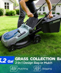 18 Inch 40V Max Brushless Cordless Push Lawn Mower With 4.0Ah Battery, 148Wh Total Power, Charger Included, Up To One Eighth Of An Acre Coverage, About 30 Minute Runtime, Lightweight, Easy Start, Mulch And Side Discharge Options, grass collection bag attached