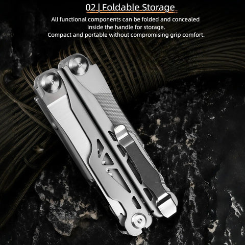 Closed view of 15 In 1 Multitool Pliers With Spring Loaded Head And Thick Hardened Steel Skeleton Handle Go To EDC For Camping