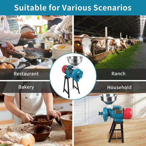 Electric Grain Mill Grinder 3000W 110V Heavy Duty Beast Commercial Corn Grinder with Funnel in various use scenarios.